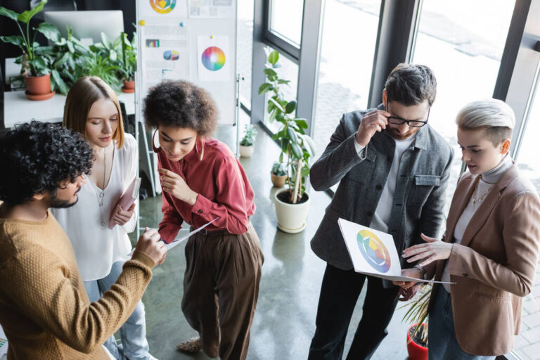 Blog 1 stock photo high angle view multicultural managers